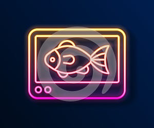 Glowing neon line Fish finder echo sounder icon isolated on black background. Electronic equipment for fishing. Vector