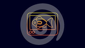 Glowing neon line Fish finder echo sounder icon isolated on blue background. Electronic equipment for fishing. 4K Video