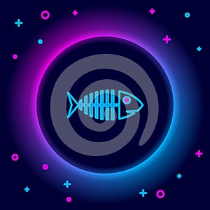 Glowing neon line Fish skeleton icon isolated on black background. Fish bone sign. Colorful outline concept. Vector