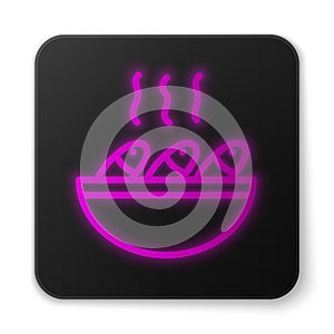 Glowing neon line Fish soup icon isolated on white background. Black square button. Vector.