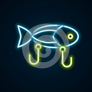 Glowing neon line Fishing lure icon isolated on black background. Fishing tackle. Colorful outline concept. Vector