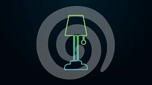 Glowing neon line Floor lamp icon isolated on black background. 4K Video motion graphic animation