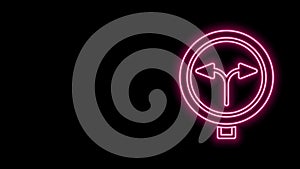 Glowing neon line Fork in the road icon isolated on black background. 4K Video motion graphic animation