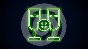 Glowing neon line Friends drinking alcohol icon isolated on black background. 4K Video motion graphic animation
