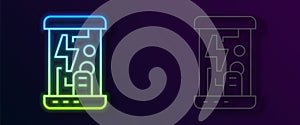 Glowing neon line Futuristic cryogenic capsules or containers icon isolated on black background. Cryonic technology for