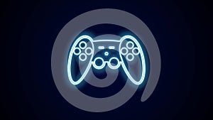 Glowing neon line Gamepad icon isolated on black background. Game controller. 4K Video motion graphic animation