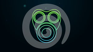 Glowing neon line Gas mask icon isolated on black background. Respirator sign. 4K Video motion graphic animation