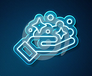 Glowing neon line Gold mine icon isolated on blue background. Vector