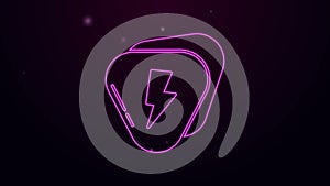 Glowing neon line Guitar pick icon isolated on purple background. Musical instrument. 4K Video motion graphic animation