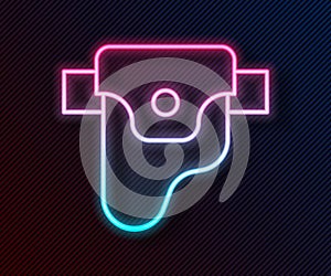 Glowing neon line Gun in holster, firearms icon isolated on black background. Vector