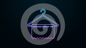 Glowing neon line Hanger wardrobe icon isolated on black background. Clean towel sign. Cloakroom icon. Clothes service