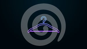 Glowing neon line Hanger wardrobe icon isolated on black background. Cloakroom icon. Clothes service symbol. Laundry