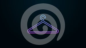 Glowing neon line Hanger wardrobe icon isolated on black background. Cloakroom icon. Clothes service symbol. Laundry