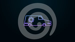 Glowing neon line Hearse car icon isolated on black background. 4K Video motion graphic animation