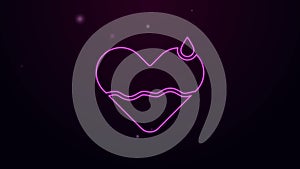 Glowing neon line Heart heal icon isolated on purple background. 4K Video motion graphic animation