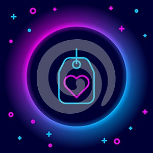 Glowing neon line Heart tag icon isolated on black background. Love symbol. Valentine day symbol. Colorful outline