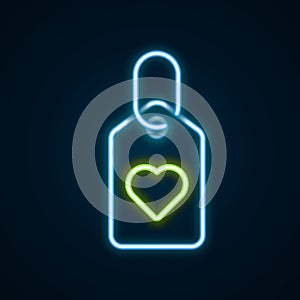 Glowing neon line Heart tag icon isolated on black background. Love symbol. Valentine day symbol. Colorful outline