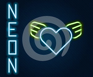 Glowing neon line Heart with wings icon isolated on black background. Love symbol. Valentines day. Colorful outline concept.