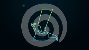 Glowing neon line Hermes sandal icon isolated on black background. Ancient greek god Hermes. Running shoe with wings. 4K