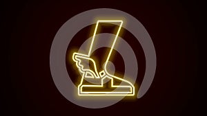 Glowing neon line Hermes sandal icon isolated on black background. Ancient greek god Hermes. Running shoe with wings. 4K