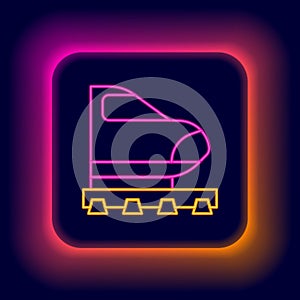 Glowing neon line High-speed train icon isolated on black background. Railroad travel and railway tourism. Subway or