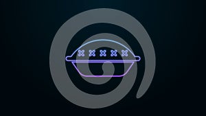 Glowing neon line Homemade pie icon isolated on black background. 4K Video motion graphic animation