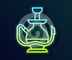 Glowing neon line Hookah icon isolated on black background. Vector