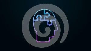Glowing neon line Human head puzzles strategy icon isolated on black background. Thinking brain sign. Symbol work of