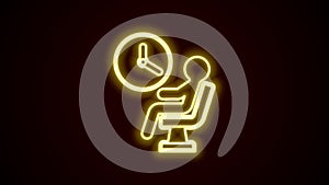 Glowing neon line Human waiting in airport terminal icon isolated on black background. 4K Video motion graphic animation