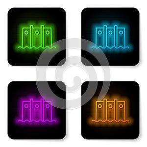 Glowing neon line Hydroelectric dam icon isolated on white background. Water energy plant. Hydropower. Hydroelectricity