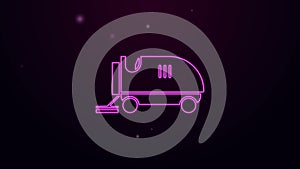 Glowing neon line Ice resurfacer icon isolated on purple background. Ice resurfacing machine on rink. Cleaner for ice