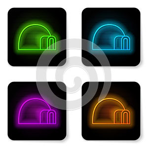 Glowing neon line Igloo ice house icon isolated on white background. Snow home, Eskimo dome-shaped hut winter shelter