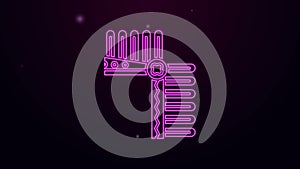 Glowing neon line Indian headdress with feathers icon isolated on purple background. Native american traditional