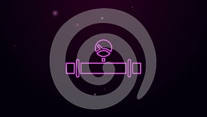 Glowing neon line Industry metallic pipe and manometer icon isolated on purple background. 4K Video motion graphic