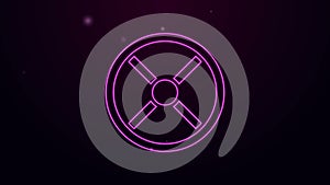Glowing neon line Industry valve icon isolated on purple background. 4K Video motion graphic animation