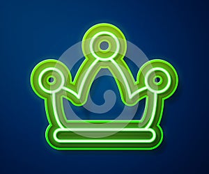 Glowing neon line Jester hat with bells isolated on blue background. Clown icon. Amusement park funnyman sign. Vector