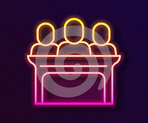 Glowing neon line Jurors icon isolated on black background. Vector