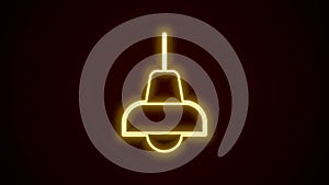 Glowing neon line Lamp hanging icon isolated on black background. Ceiling lamp light bulb. 4K Video motion graphic