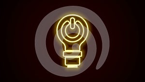 Glowing neon line Light bulb with lightning symbol icon isolated on black background. Light lamp sign. Idea symbol. 4K