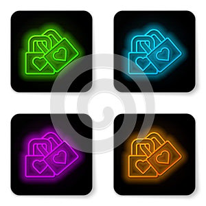 Glowing neon line Lock with heart icon isolated on white background. Locked Heart. Love symbol and keyhole sign