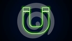 Glowing neon line Magnet icon isolated on black background. Horseshoe magnet, magnetism, magnetize, attraction. 4K Video