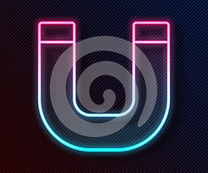 Glowing neon line Magnet icon isolated on black background. Horseshoe magnet, magnetism, magnetize, attraction. Vector