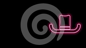 Glowing neon line Man hat with ribbon icon isolated on black background. 4K Video motion graphic animation
