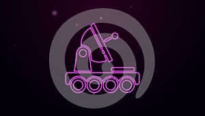 Glowing neon line Mars rover icon isolated on black background. Space rover. Moonwalker sign. Apparatus for studying