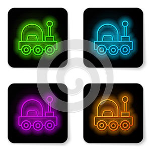 Glowing neon line Mars rover icon isolated on white background. Space rover. Moonwalker sign. Apparatus for studying