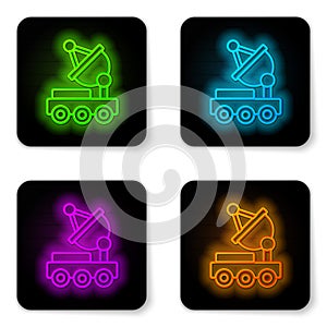 Glowing neon line Mars rover icon isolated on white background. Space rover. Moonwalker sign. Apparatus for studying