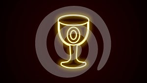 Glowing neon line Medieval goblet icon isolated on black background. Holy grail. 4K Video motion graphic animation