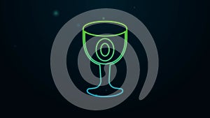 Glowing neon line Medieval goblet icon isolated on black background. Holy grail. 4K Video motion graphic animation