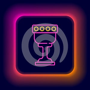 Glowing neon line Medieval goblet icon isolated on black background. Holy grail. Colorful outline concept. Vector