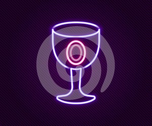 Glowing neon line Medieval goblet icon isolated on black background. Holy grail. Colorful outline concept. Vector